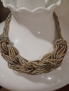 Braided Seed Bead Necklace in Gold and Silver